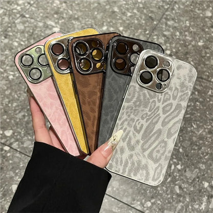Luxury Plating Leopard Texture Leather Phone Case