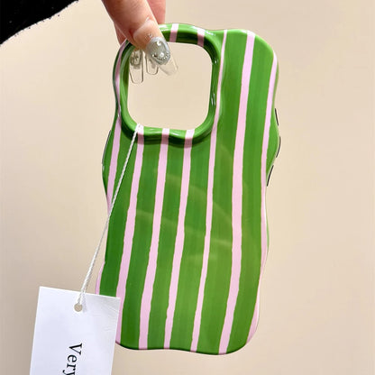 Luxury 2 in 1 Glossy Double Color Wave Stripes Phone Case