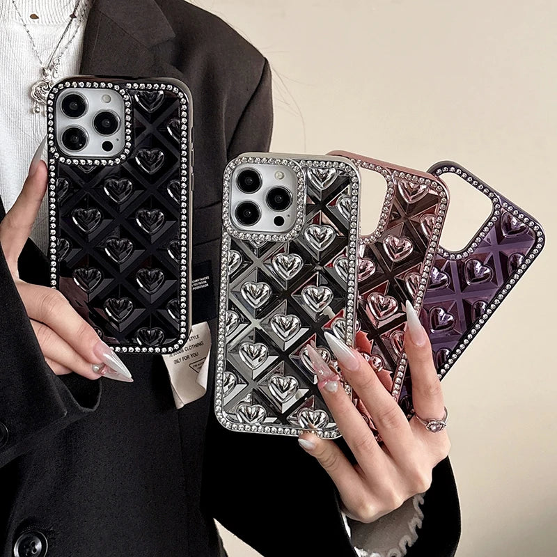 Fashion Love Heart Glitter Rhinestone Edge Phone Case