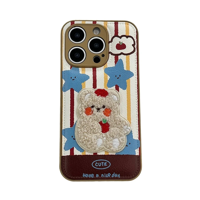 Cute 3D Plush Embroidered Rabbit BearQ Phone Case