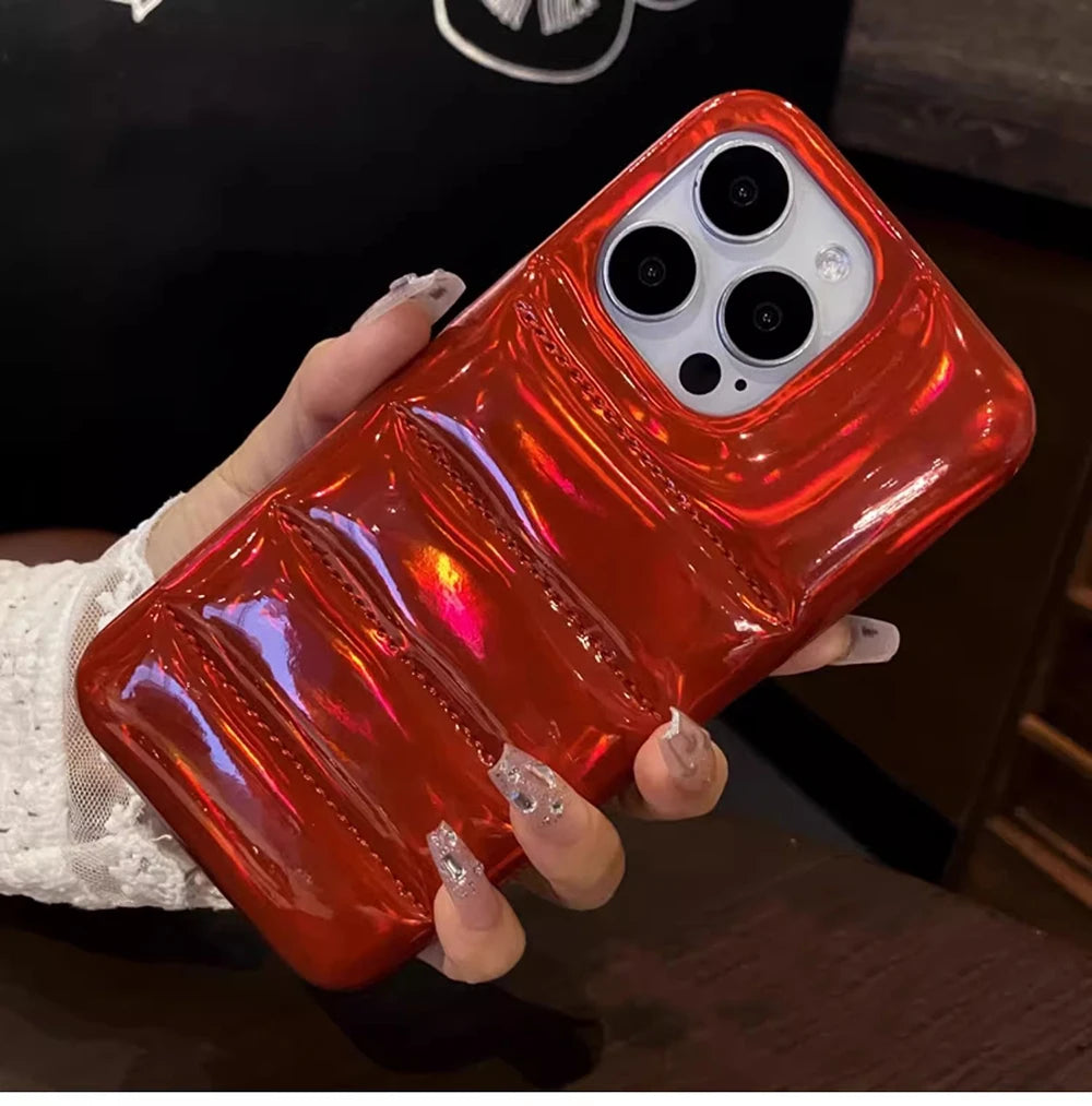 Luxury Glossy Laser Skin Down Jacket Aurora Phone Case