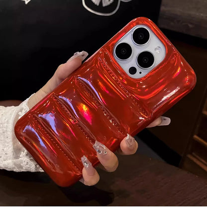 Luxury Glossy Laser Skin Down Jacket Aurora Phone Case