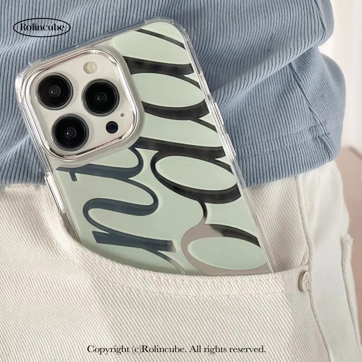 Metallic Green Silver Mirror With Transparent Frame Shockproof Chrome Phone Case