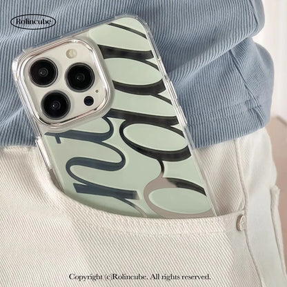 Metallic Green Silver Mirror With Transparent Frame Shockproof Chrome Phone Case