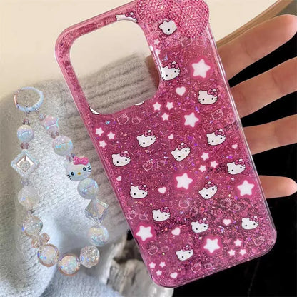 Full Screen Shining Hello Kitty Bow Strap Phone Case