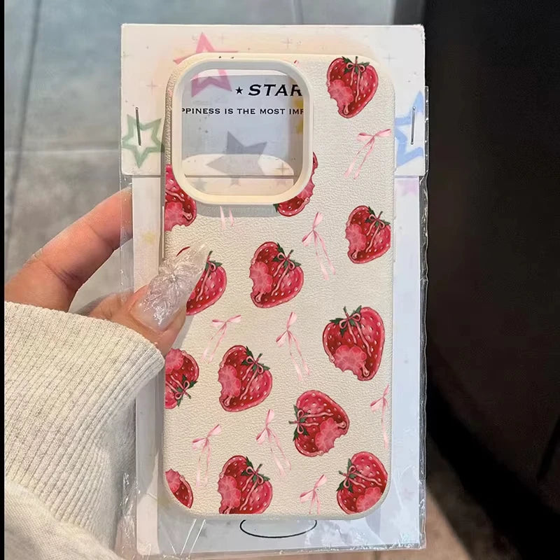 Sweet Pink Bow Strawberry Pattern Phone Case