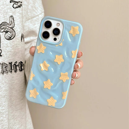Yellow Stars Blue Wrinkle Fold Texture TPU Phone Case