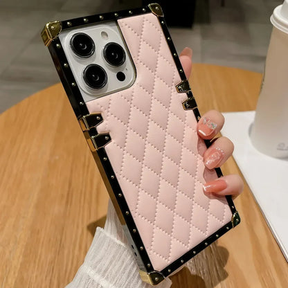 Luxury Plaid Lambskin Leather Shockproof Phone Case for iPhone
