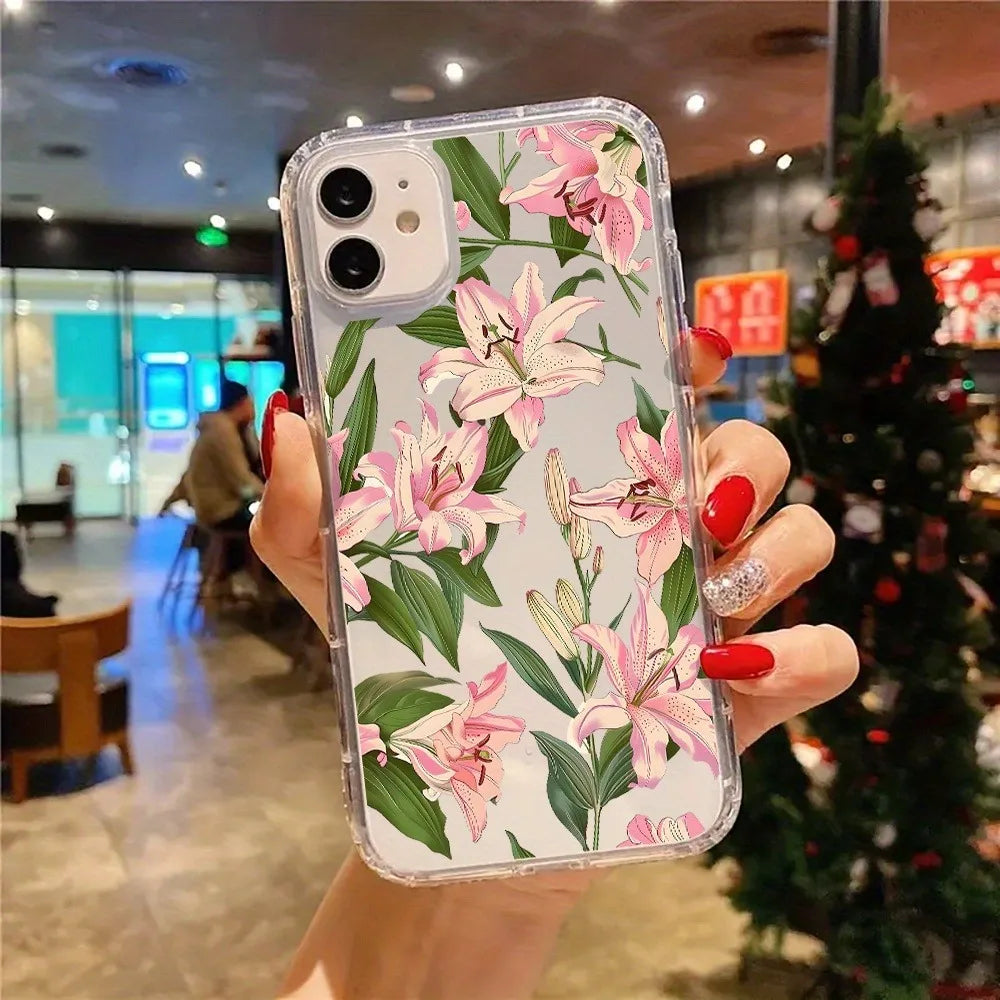 Pink Flowers Aesthetic Transparent Phone Case