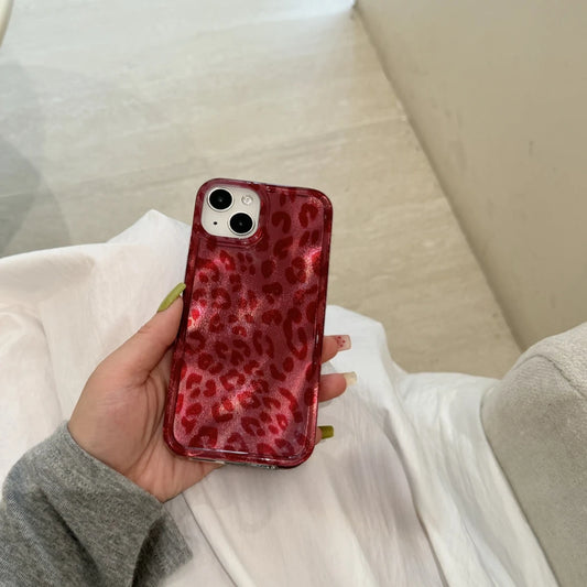 Retro Illusory Color Red Leopard Print Glitter Shockproof Protective Phone Case