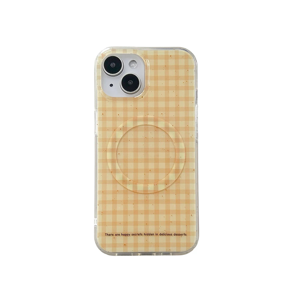 Cute Yellow Grid Wireless Charge Magsafe Cartoon Phone Case