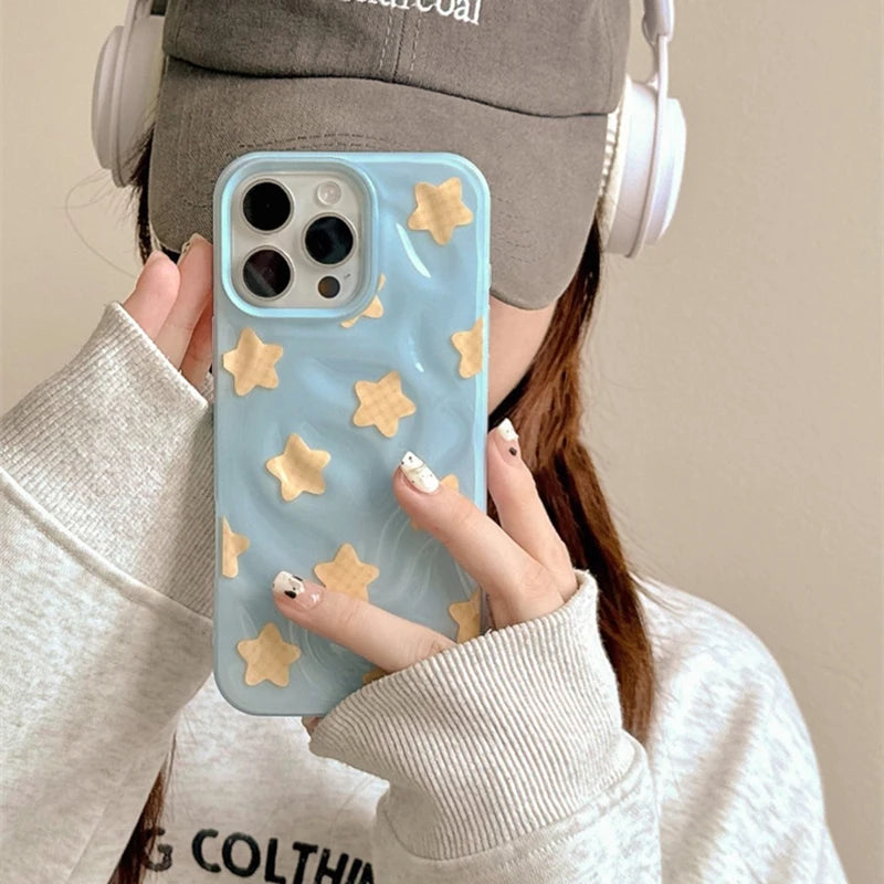 Yellow Stars Blue Wrinkle Fold Texture TPU Phone Case