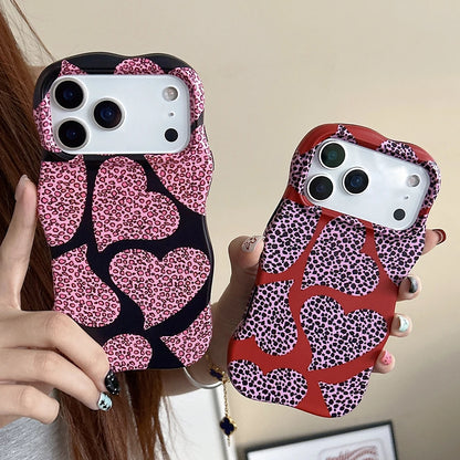 2 IN 1 Cute Heart Luxury Leopard Pattern Phone Case