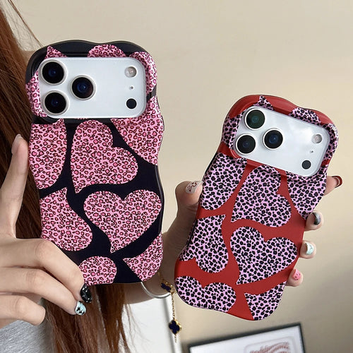 2 IN 1 Cute Heart Luxury Leopard Pattern Phone Case