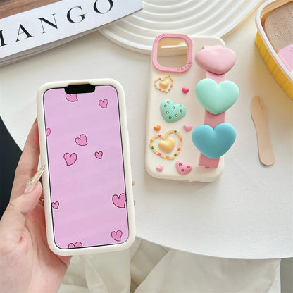 3D Cute Heart Cartoon Love Wristband Wrist Strap Phone Case