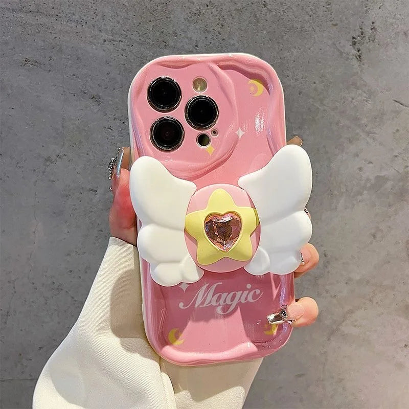 Pink Star Wing Holder Cartoon Soft Phone Case
