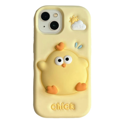 3D Funny Cute Yellow Chick Cartoon Silicone Phone Case