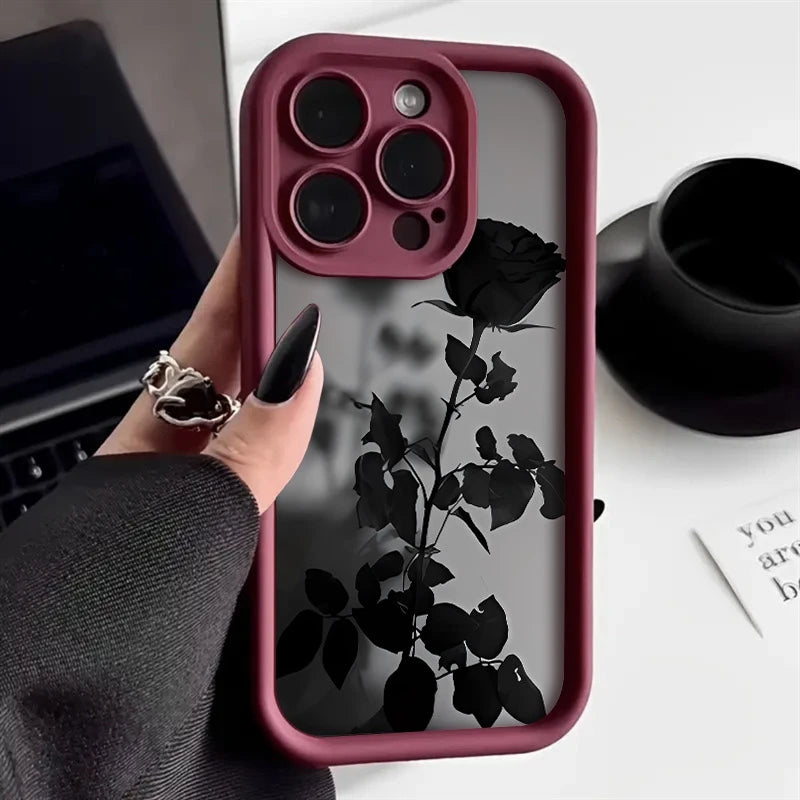 Minimalist Black Rose Pattern Phone Case