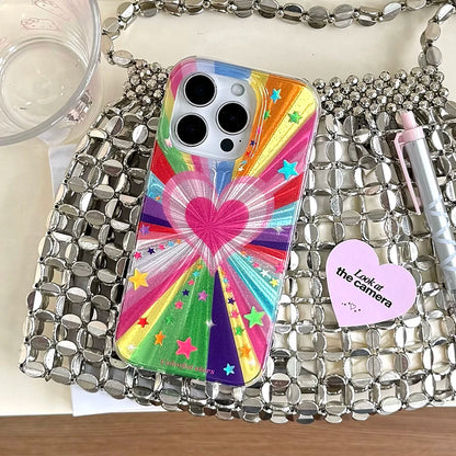 Cute Heart Colorful Rainbow Star Glitter Phone Case