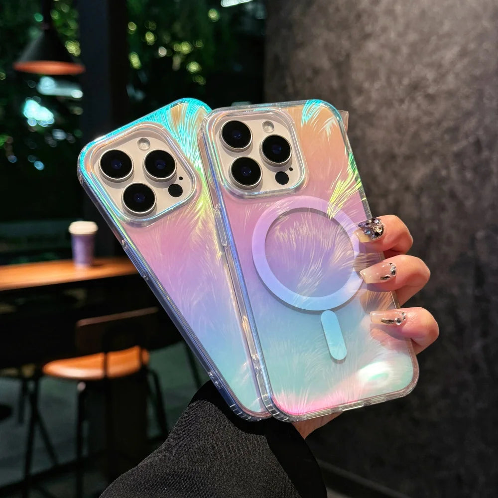 Color Feather Gradient Magnetic Protective Phone Case