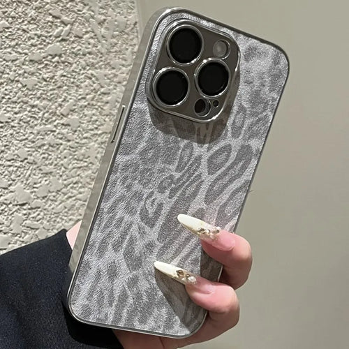 Luxury Plating Leopard Texture Leather Phone Case