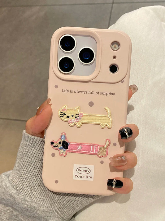 Cartoon Cute Embroidered Puppy Cat Phone Case