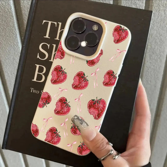 Sweet Pink Bow Strawberry Pattern Phone Case