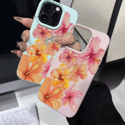 Watercolor Hibiscus Flower Lichee Pattern Silicone Phone Case New