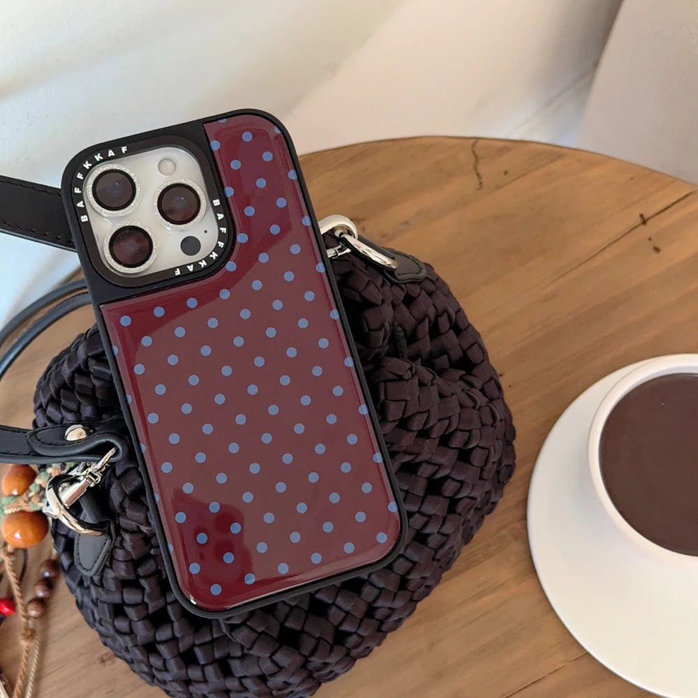 Luxury Ins Wine Red Polka Dots Black Edge Phone Case