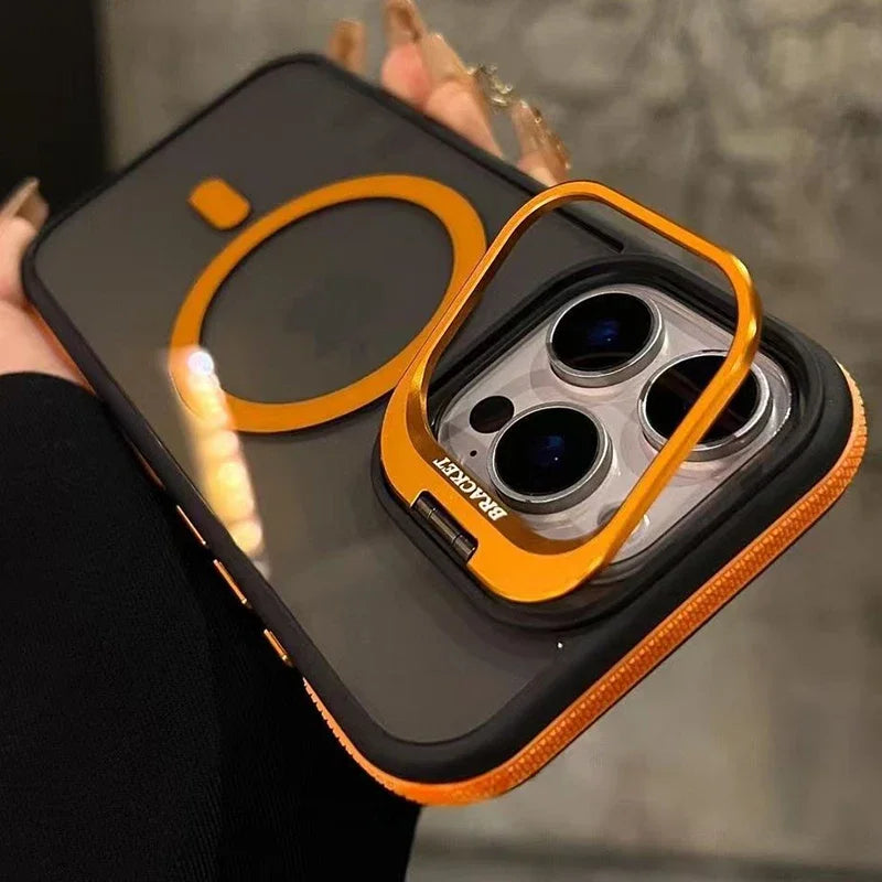 For Magsafe Wireless Charge Metal Lens Protection Stand Phone Case