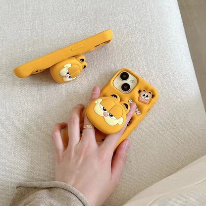 Cute 3D Carfield Head Grip Tok Holder Cartoon Rubber Silicon Soft Phone Case