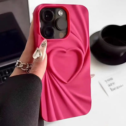 Fashion Fold Wrinkle 3D Love Heart Silicone Phone Case