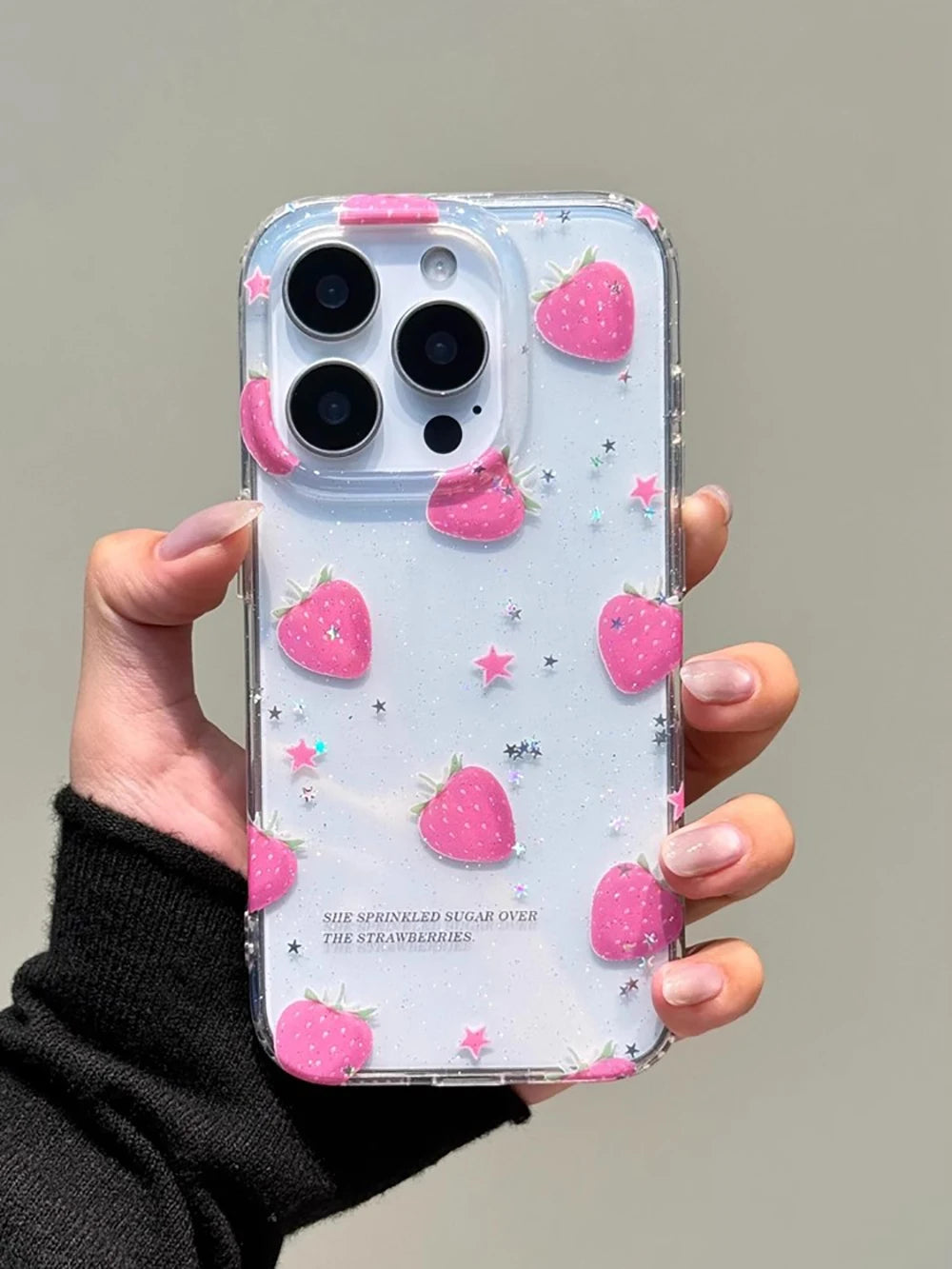 Glitter Strawberry with 3D Dangle Shockproof Cute Chic Phone Case