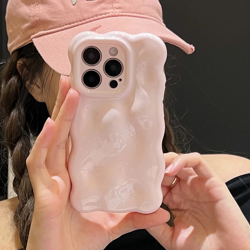 Glossy Light Pink 3D Bubble Texture Shockproof Phone Case