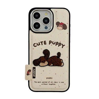 Cute 3D Embroidery Puppy Leather Texture Phone Case