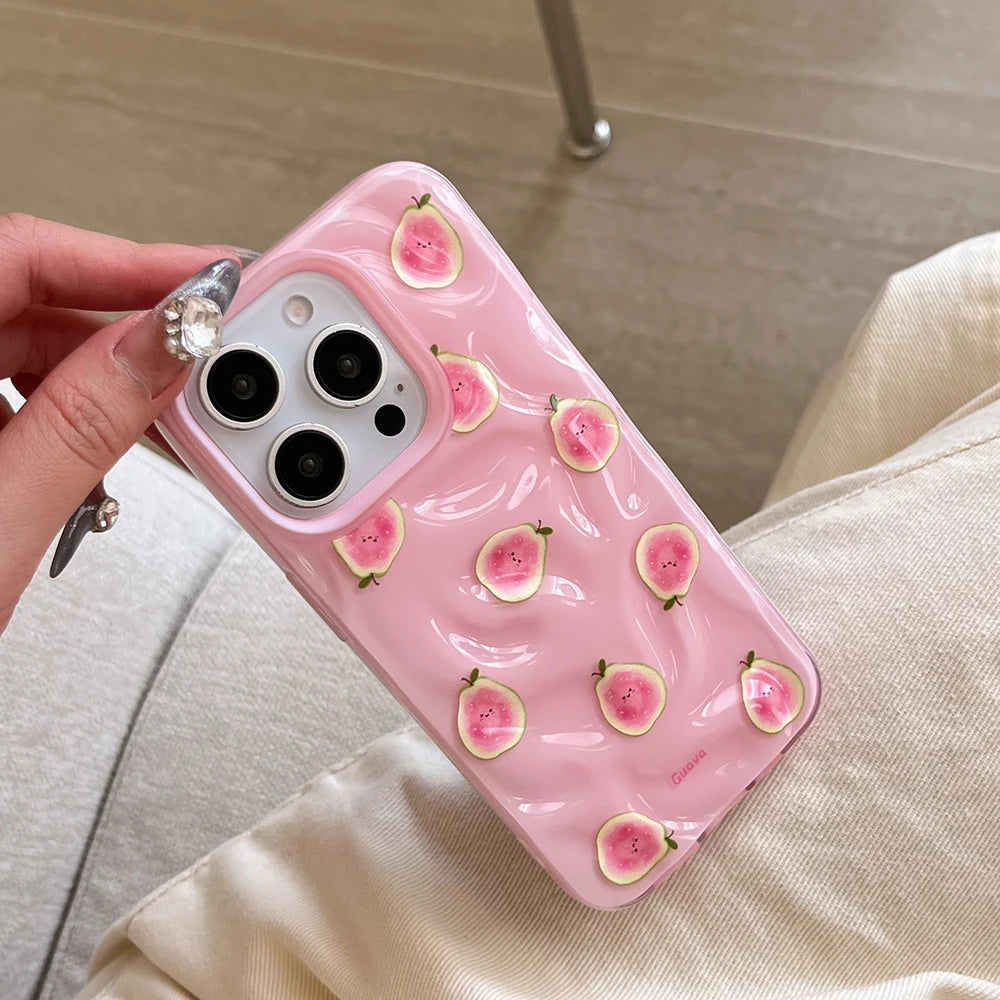 Ins Simple Fruit Durian Avocado Guava Cute Folds Texture Phone Case