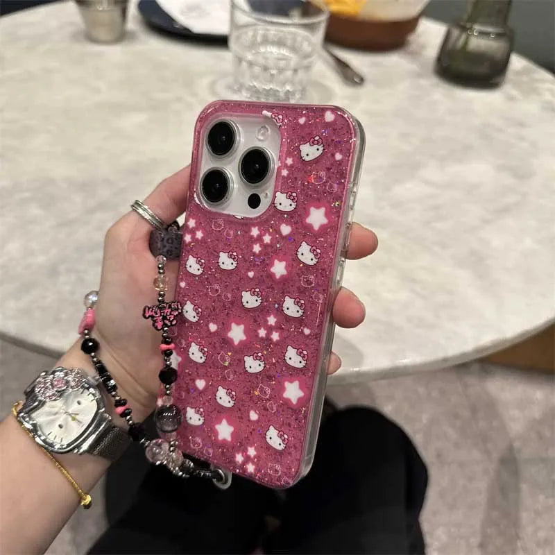 Full Screen Shining Hello Kitty Bow Strap Phone Case