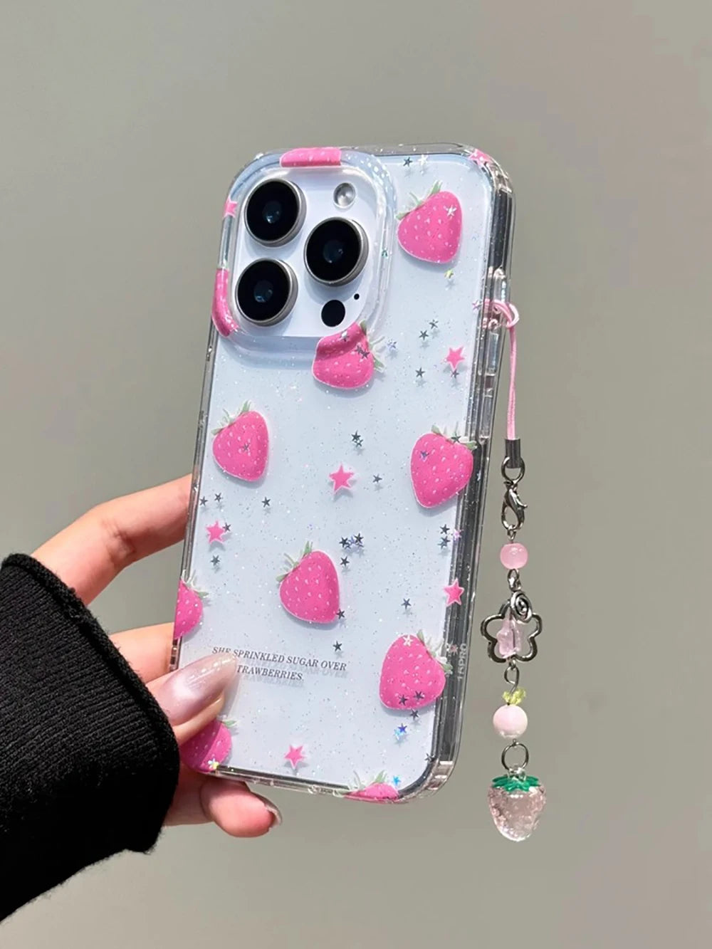 Glitter Strawberry with 3D Dangle Shockproof Cute Chic Phone Case