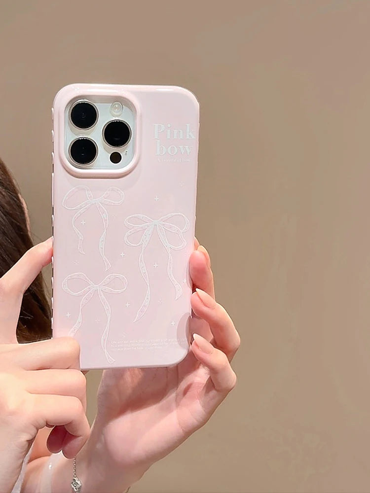 Simple Korean Pink Bow Glossy Protective Phone Case