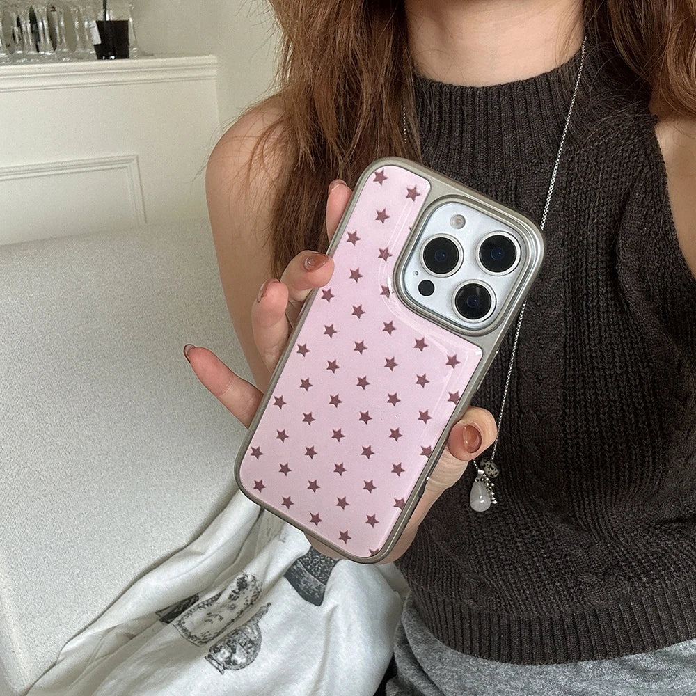 Cute Electroplated Frame Stars Pattern Pink Phone Case