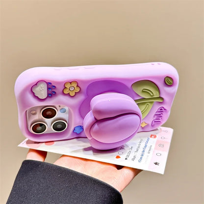 Cartoon 3D Purple Tulip Bracket Phone Case