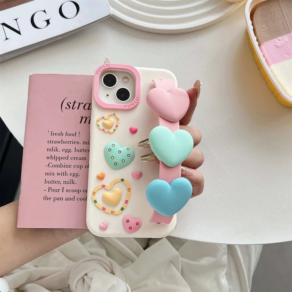 3D Cute Heart Cartoon Love Wristband Wrist Strap Phone Case