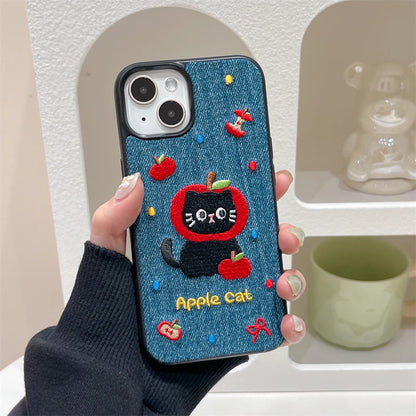 Cartoon Cute Cat Embroidery Warm Phone Case