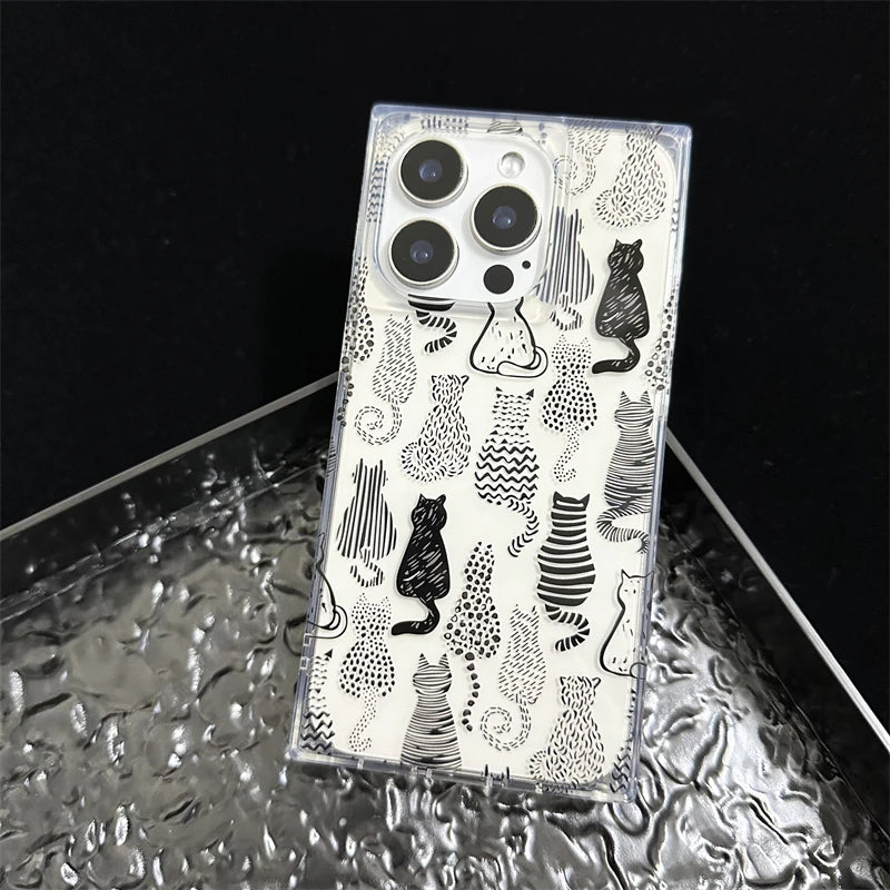 Cartoon Sketch Cats Pattern Right Angled Edge Phone Case