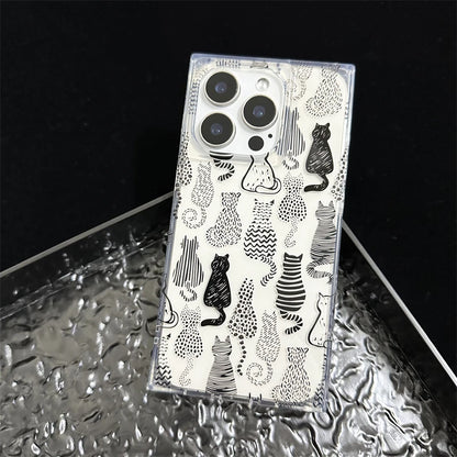 Cartoon Sketch Cats Pattern Right Angled Edge Phone Case