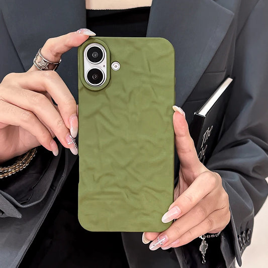 Army Green Wrinkled Pattern Matte Back Phone Case