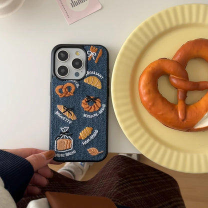 Retro Denim Embroidery Bread Toast Series Shockproof Protective Phone Case
