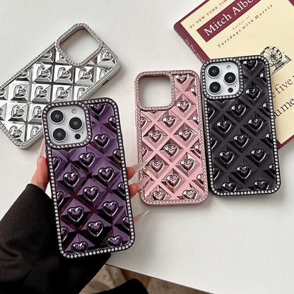 Fashion Love Heart Glitter Rhinestone Edge Phone Case