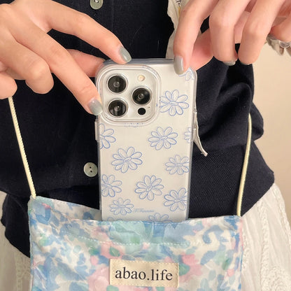 Fresh Full Screen Blue Line Flowers Matte Pendant Shockproof Protective Phone Case