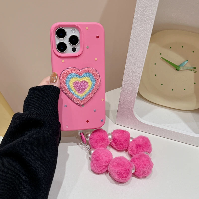 Rose Plush Love Heart TPU Phone Case
